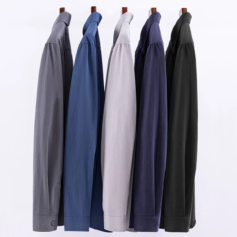 

Quality 100% cotton long-sleeve Shirts for men solid Yarn-dyed fabric shirt soft social slim fit clothing black vintage clothes