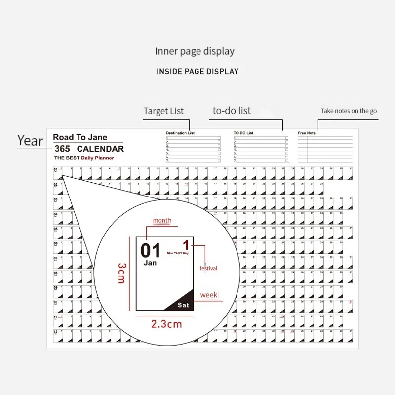 تقويم الحائط 2026 جدول يومي سنوي جديد ورقة مخطط 365 خطة يومية تخطيط معلق سنوي جدول أعمال أسبوعي الوسادة شهر 12 #5