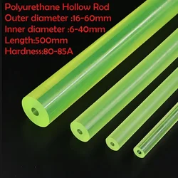 Outer Diameter 16-60mm Yellow Polyurethane Hollow Rod PU Plastic Pipe Bar Shock Absorber ID6-40mm Length 500mm Machine CNC Parts
