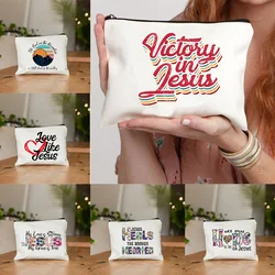 All I Hope Is in Jesus Print Makeup Bags Fashion Figure Zipper Cosmetic Cases Women's Necessaries School Pencil Case Wallet