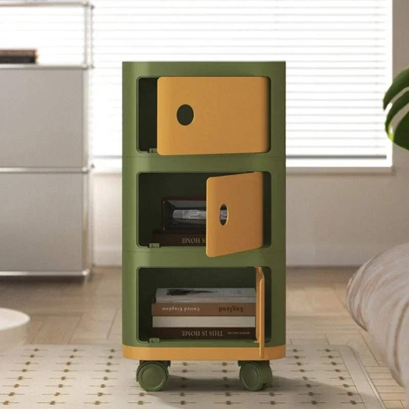 Multi-functional Cream wind bedside table cabinet small narrow side bedside table plastic rack