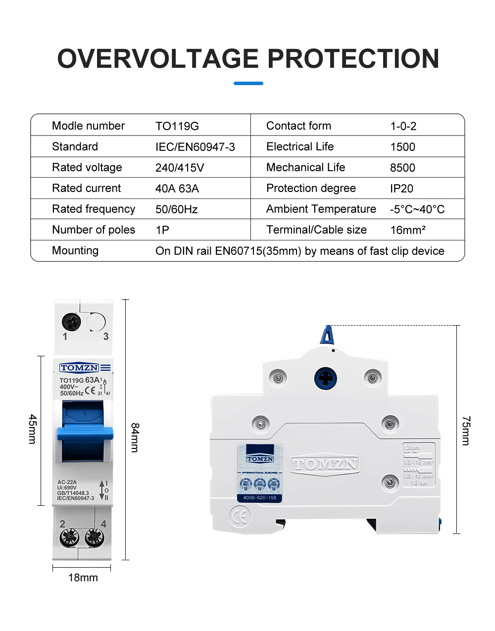 TOMZN 1P 63A MTS Dual Power Manueller Übertragungs-Trennschalter Interlock-Leistungsschalter – Detail 10