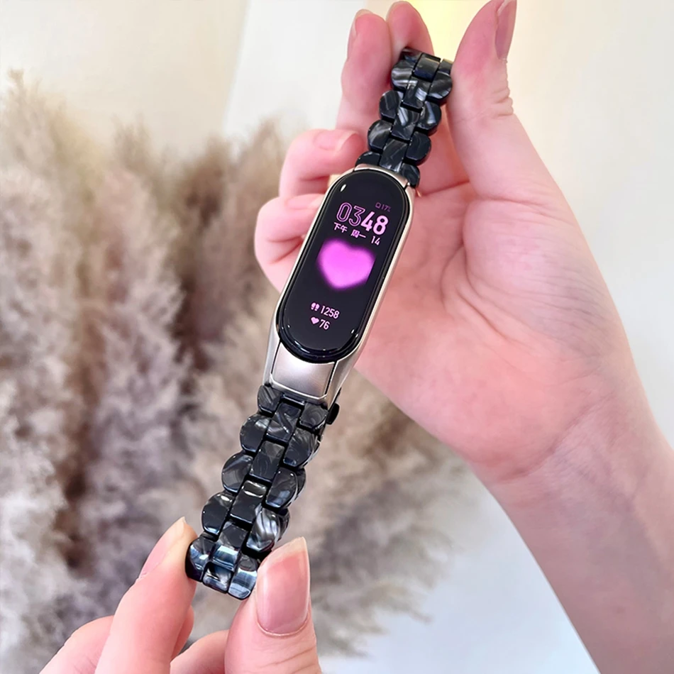 สายนาฬิกาสำหรับ Xiaomi Mi band 8 7 6 5สายรัดข้อมือทำจากเรซินสุดหรูเคสนาฬิกาโลหะแฟชั่นสำหรับ miband 5 6 4 3 watchband Correa