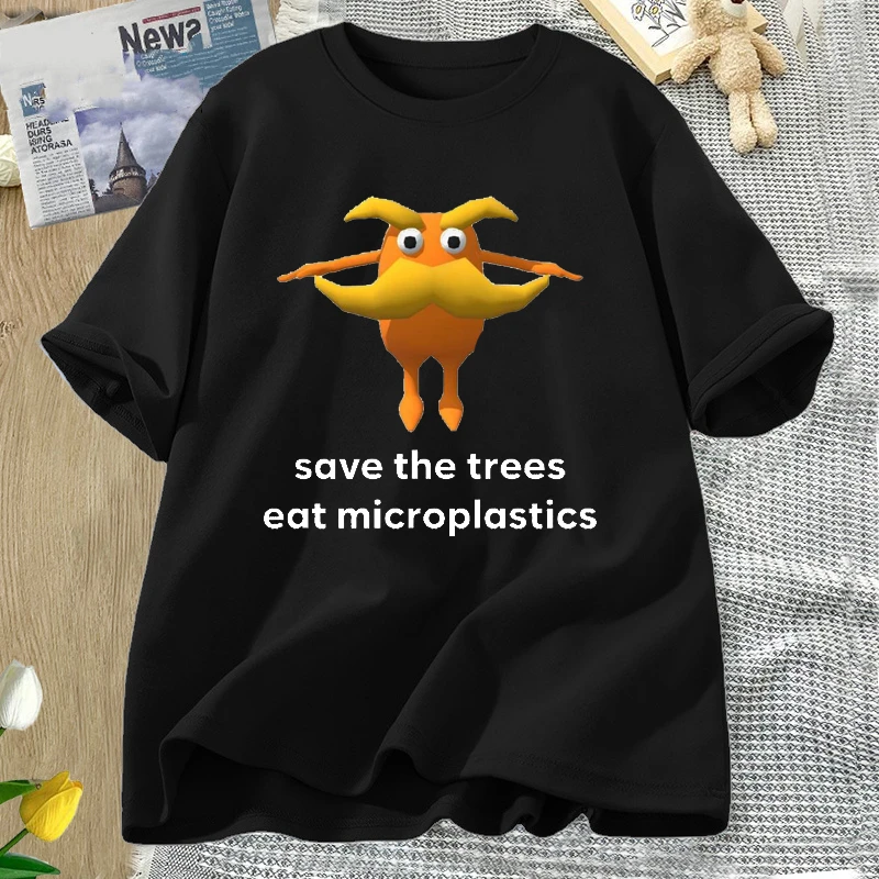 Save The Trees Eat Microplastics Weirdcore Witzmuster T-Shirt Damen Herren Sommer O Hals Kurzarm Baumwolle Top T-Shirts