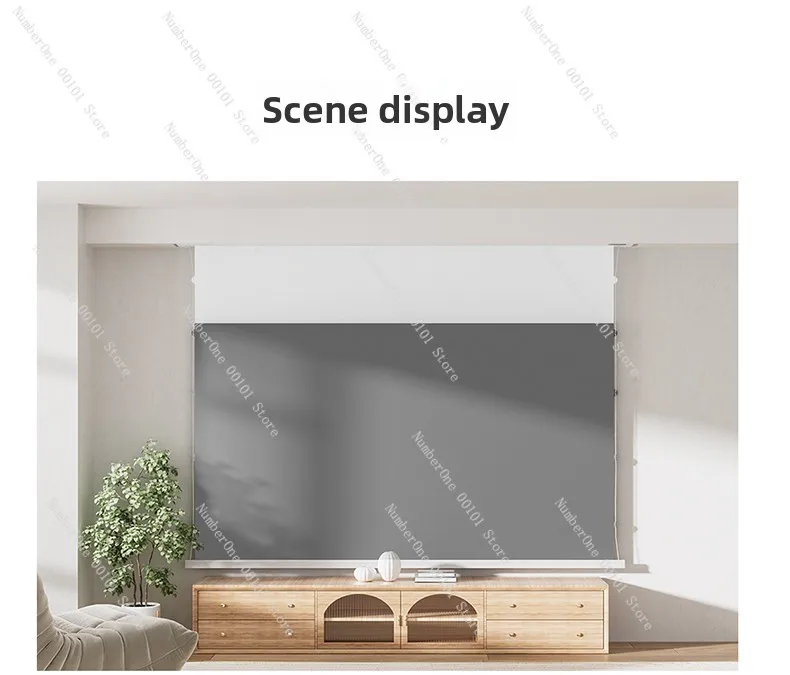 

Electric projector screen with embedded cable management, hidden design, remote control & voice control, hd automatic lift for h