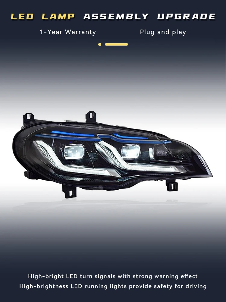 

Car Styling For BMW 2007-2013 X5 E70 Lens LED Headlight Turn Daytime Running Light Assembly Blue Eyebrow Refit Auto Accessories