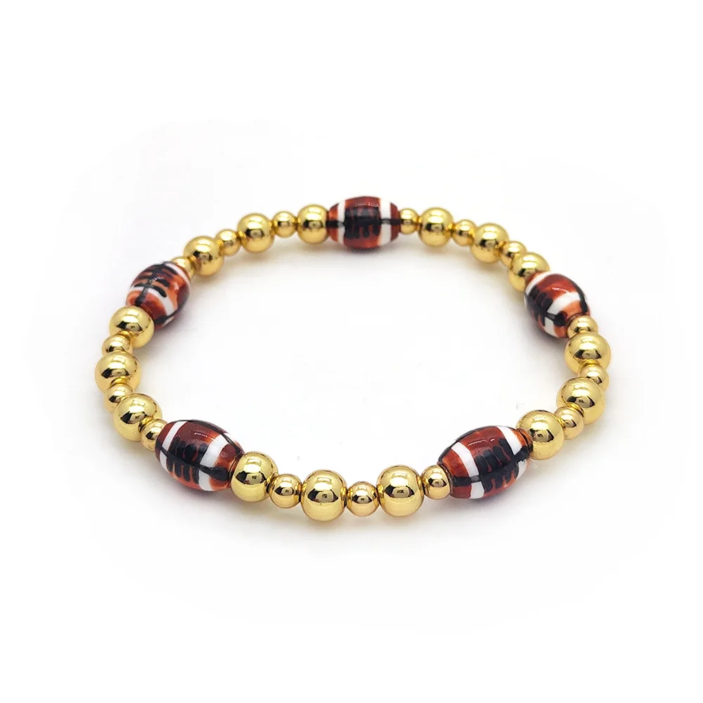 KKBEAD Rugby Baseball Beads Bracelet for Women Fashion Jewelry 18K Waterproof Gold Plated Beads Stretch Bracelets