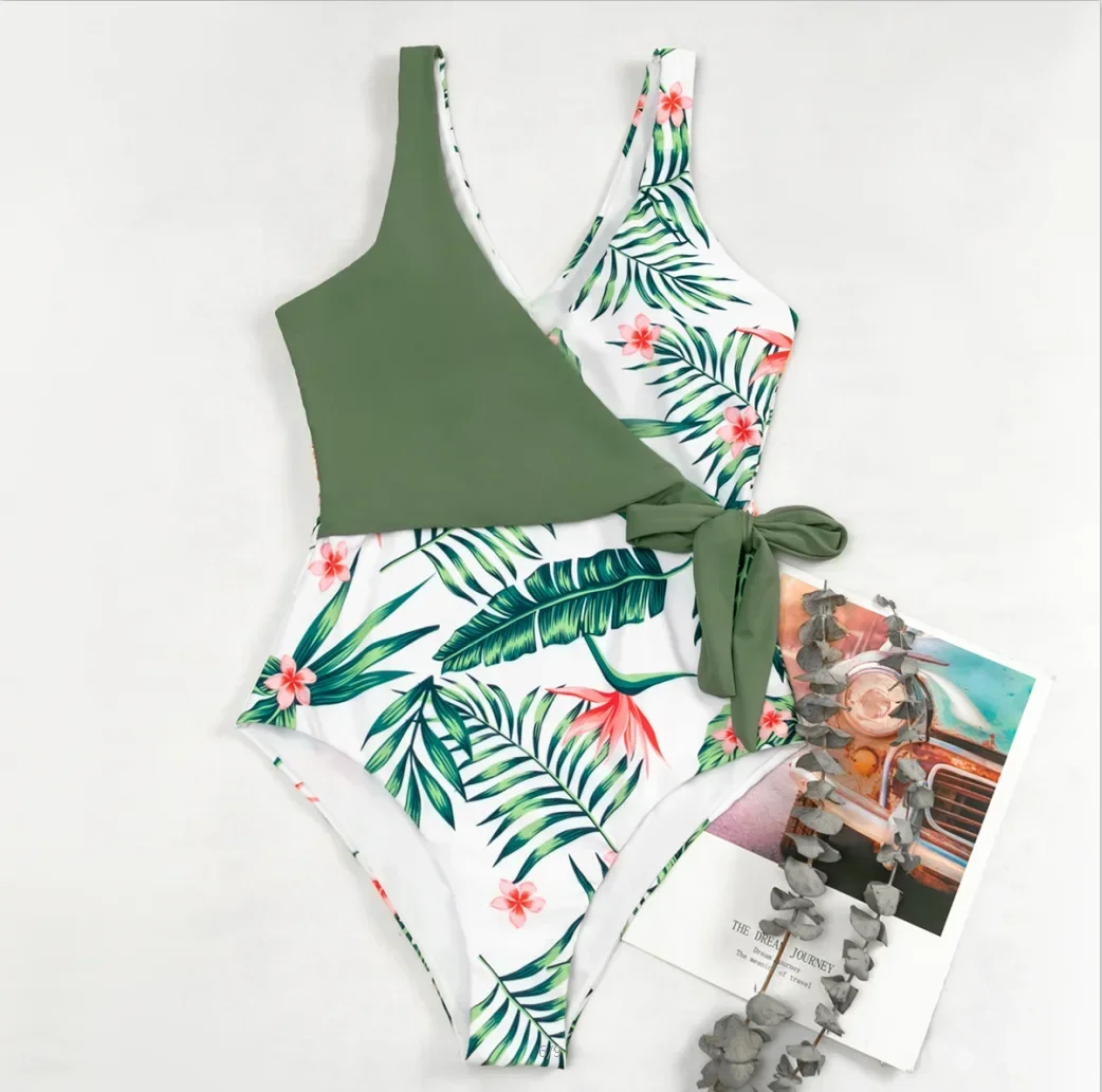 Sexy Patchwork Print One Piece Swimsuit Closed Female Swimwear Push Up Body Women's Swimming Bathing Suit Beach Pool Bather 2022