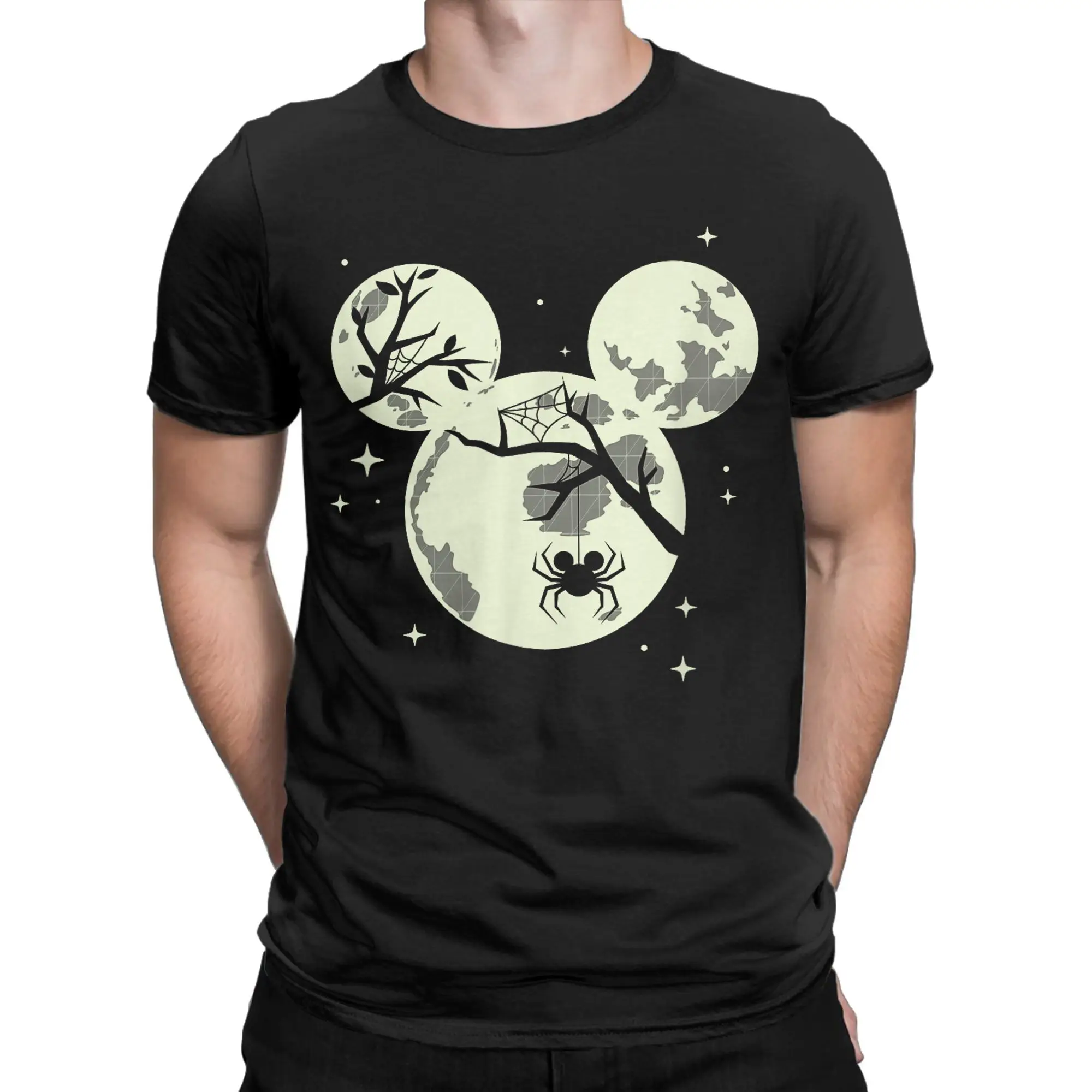 

Модные футболки с Микки Луной на Хэллоуин, мужские футболки из 100% хлопка с круглым вырезом, футболка с короткими рукавами, подарок на день рождения, топы