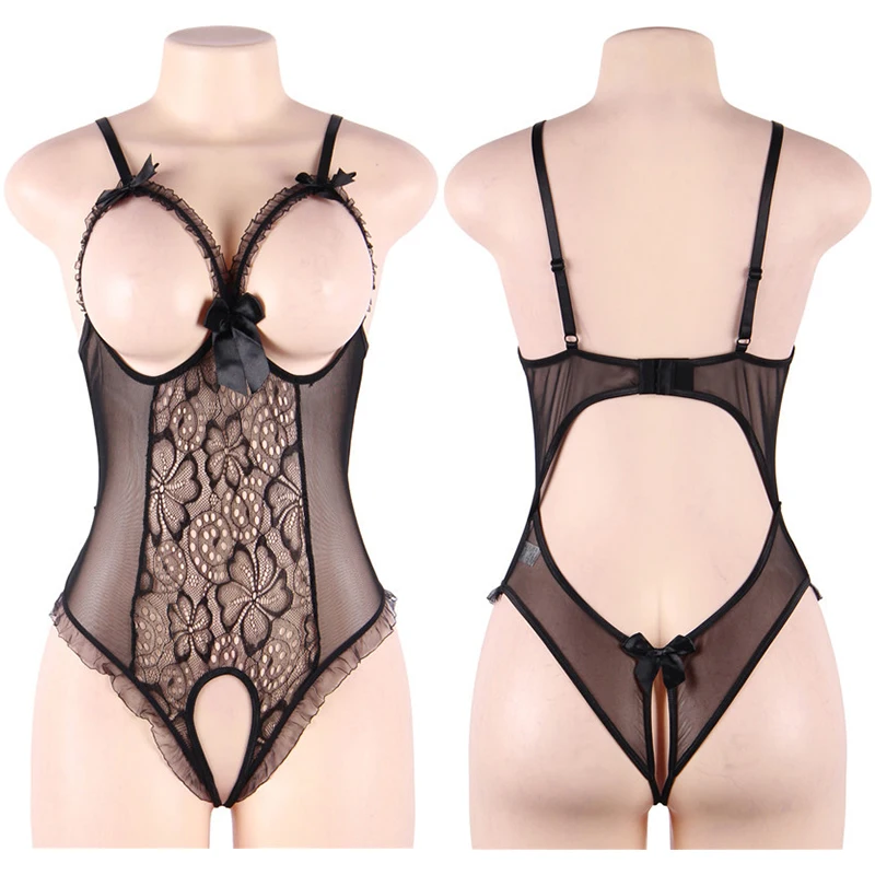 Erotic Crotchless Lingeries For Sex Babydolls Plus Size Women Lace Costumes Deep V Open Bra Teddy Baby Doll Dress Sexy Underwear