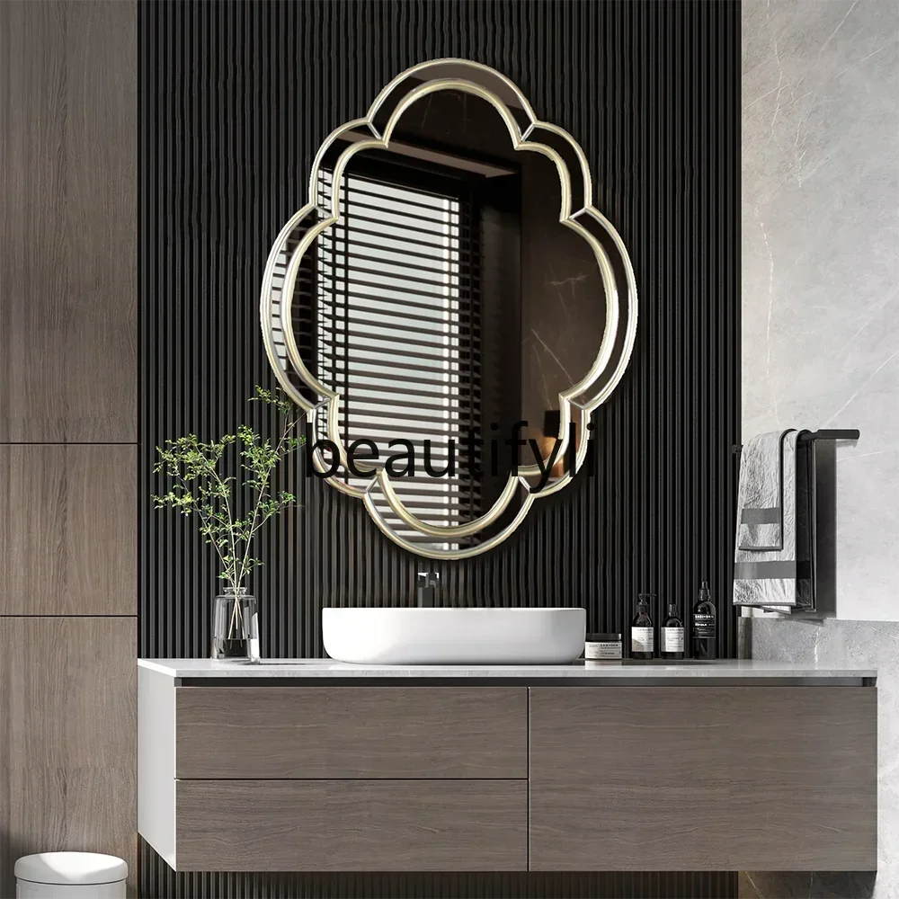 

ls 27Medieval style retro style light luxury bathroom mirror special-shaped makeup mirror simple and non-deforming decorative mi