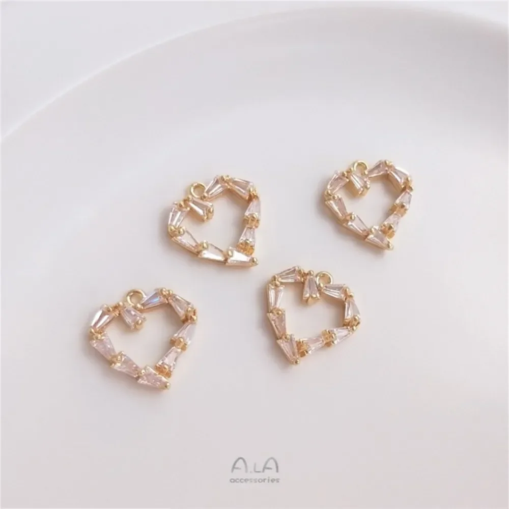 14K Gold Wrapped T-shaped Zircon Pentagonal Star Peach Heart Pendant Circular Pendant DIY Bracelet Earrings Necklace Pendant