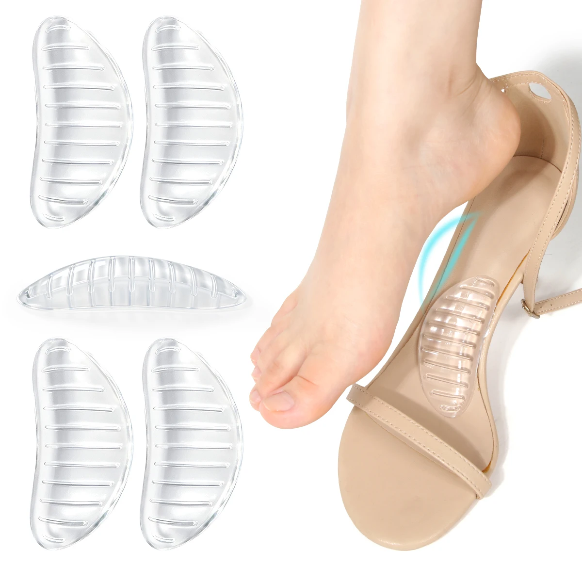 Striped Silicone Gel Arch Support Insoles, Orthotic Shoe Cushion Inserts for Flat Feet, Foot Care to Relieve Foot Pressure