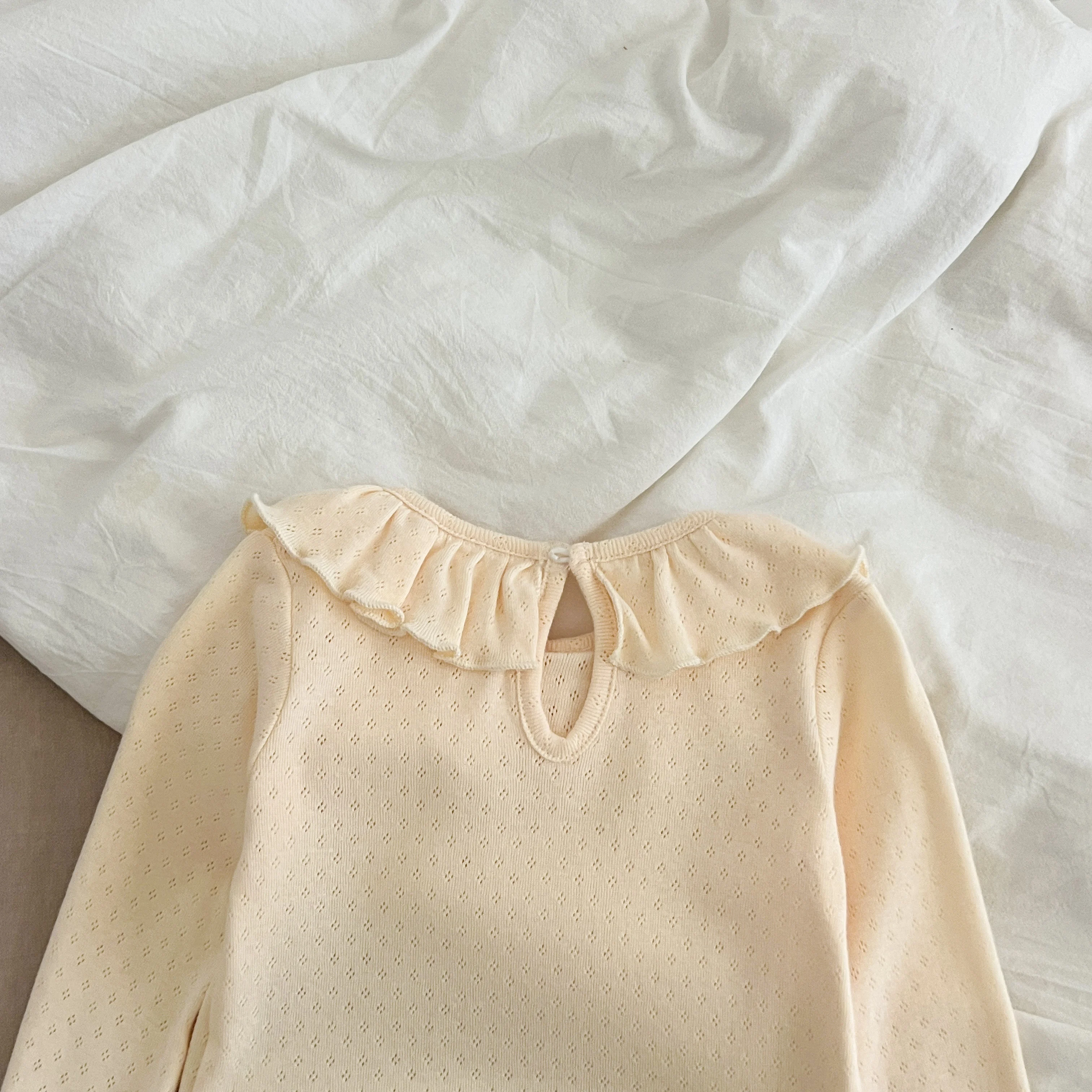1-6Yrs Baby Kleidung Frühling Infant Mädchen Langarm T-shirts Spitze Lotus Kragen Prinzessin Kinder Bodenbildung Shirt Kleinkind Baumwolle Tops – Detail 39