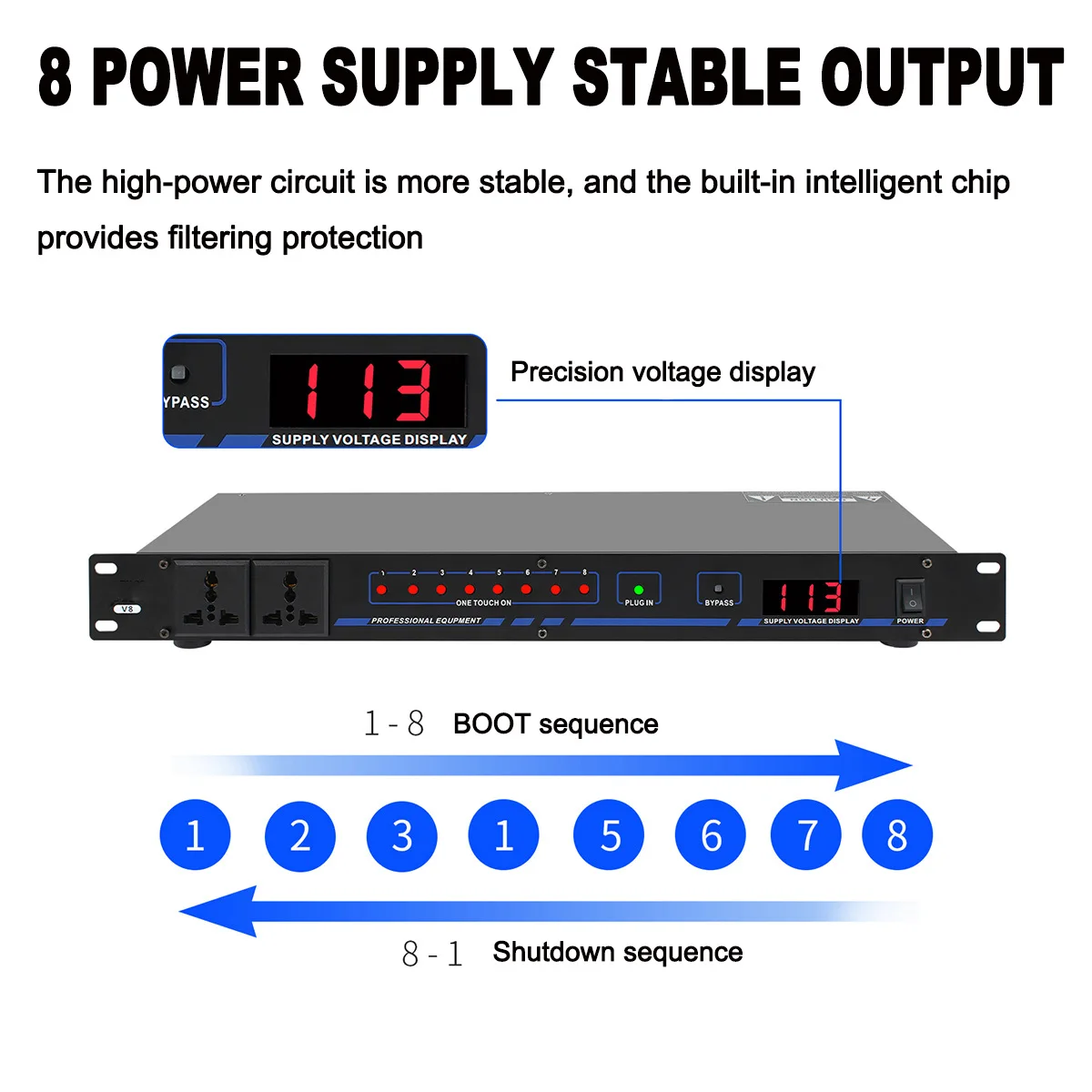 8-Channel high-power professional power amplifier, sequencer, cross-border wholesale audio equipment, recording stage power
