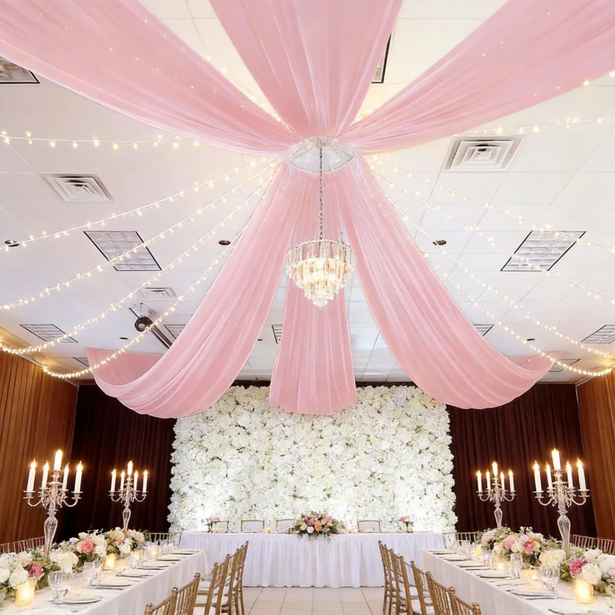 

6 Pcs-5ftx10ft Dusty Rose Ceiling Curtain Drapes for Weddings Parties, Chiffon Sheer Draping Fabric Dusty Rose Drapery for Party