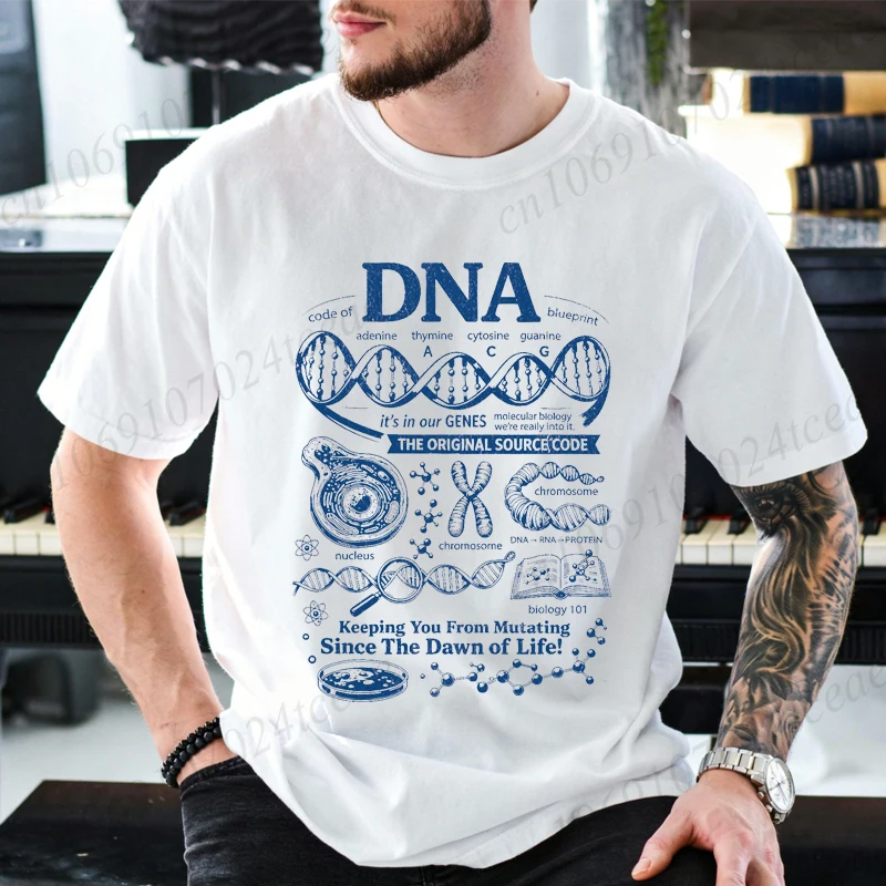 T-shirt unisexe vintage ADN, motif graphique de biologie moléculaire académique des années 90, imprimé rétro, streetwear décontracté