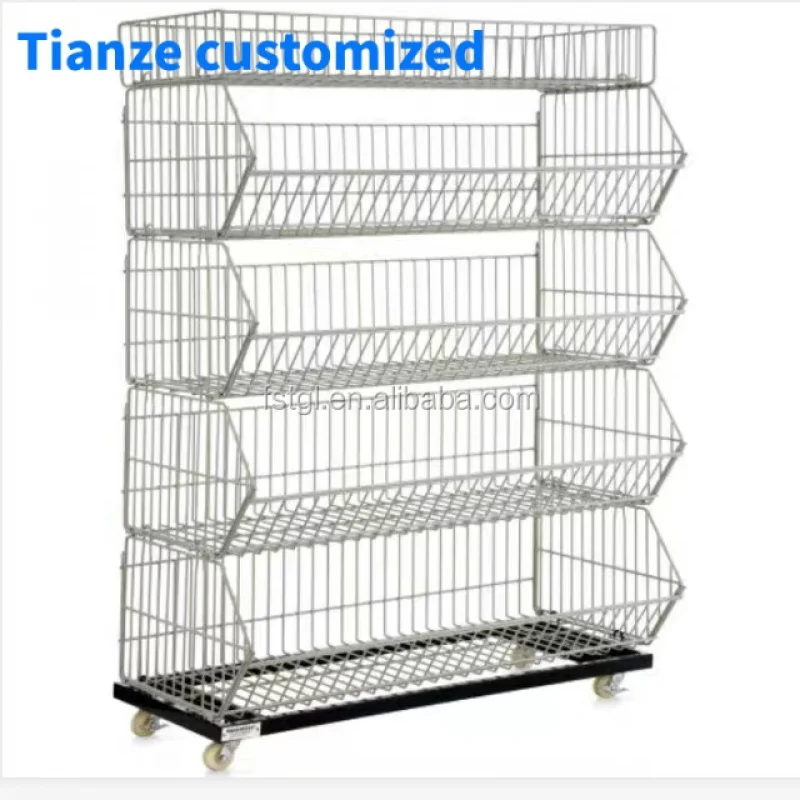 (customized)5-Tier Light Duty Metal Wire Basket Display Rack Supermarkets Snack Stand to Store Candy Potato Chips Other Snac