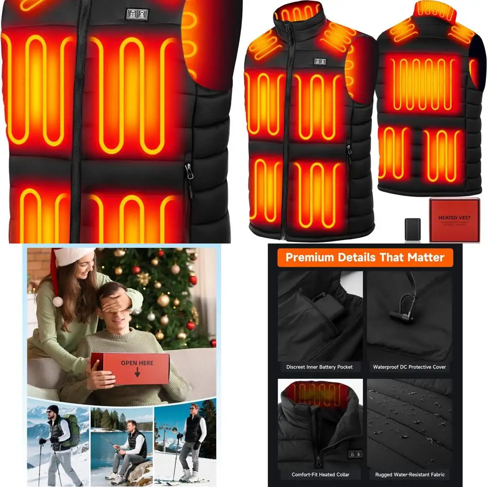 Chaleco calefactable para hombre con paquete de batería incluida (sin cargador), caja de regalo con chaleco calefactable con aislamiento acolchado de 10 zonas de calefacción