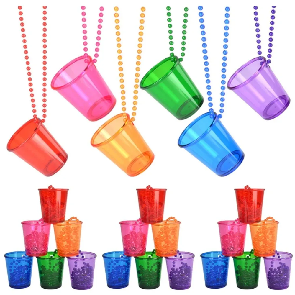 12 Vasos de Chupito con Collar de Cuentas, Vasos de Plástico para Chupito, Decoración para Bodas, Despedidas de Soltera, Fiestas de Cumpleaños