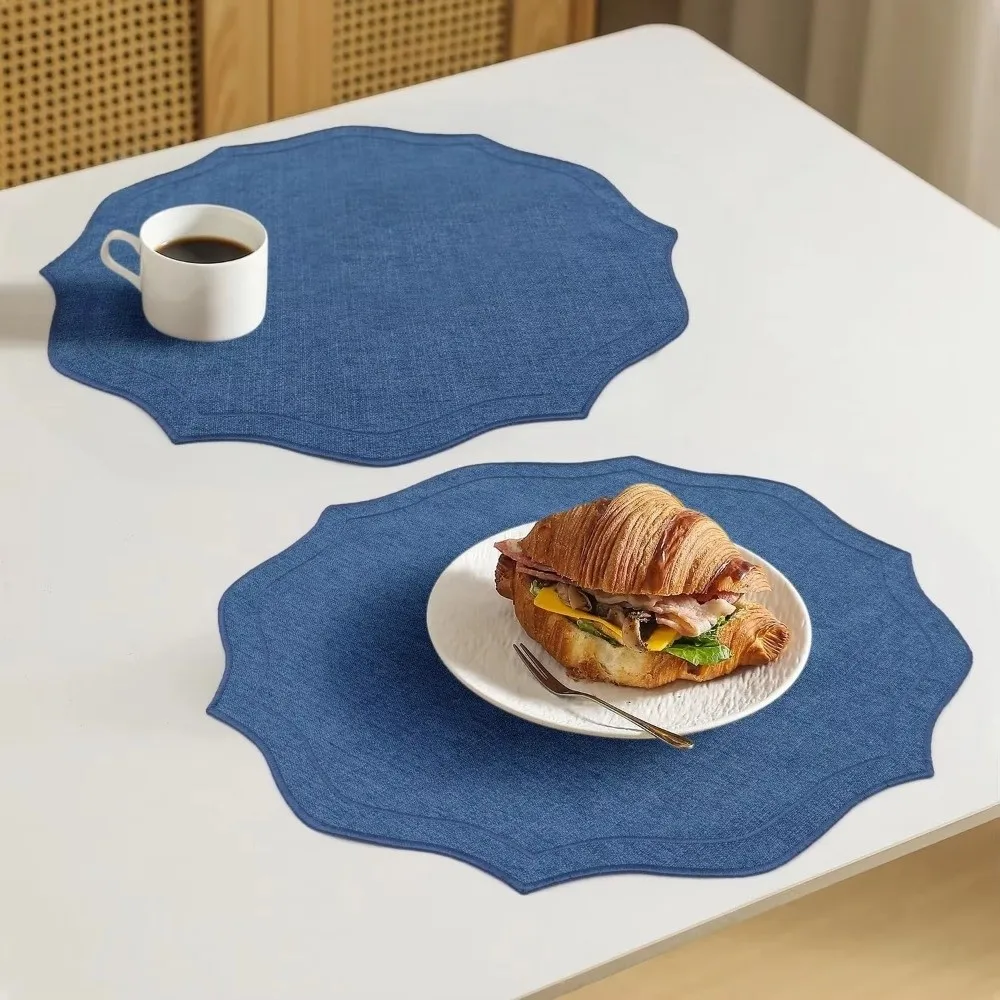39×39cm Overlocked Edge Placemats Overlocking Edge Washable Linen Embroidered Placemats Wrinkle Resistance Anti-Slip Dining Mats