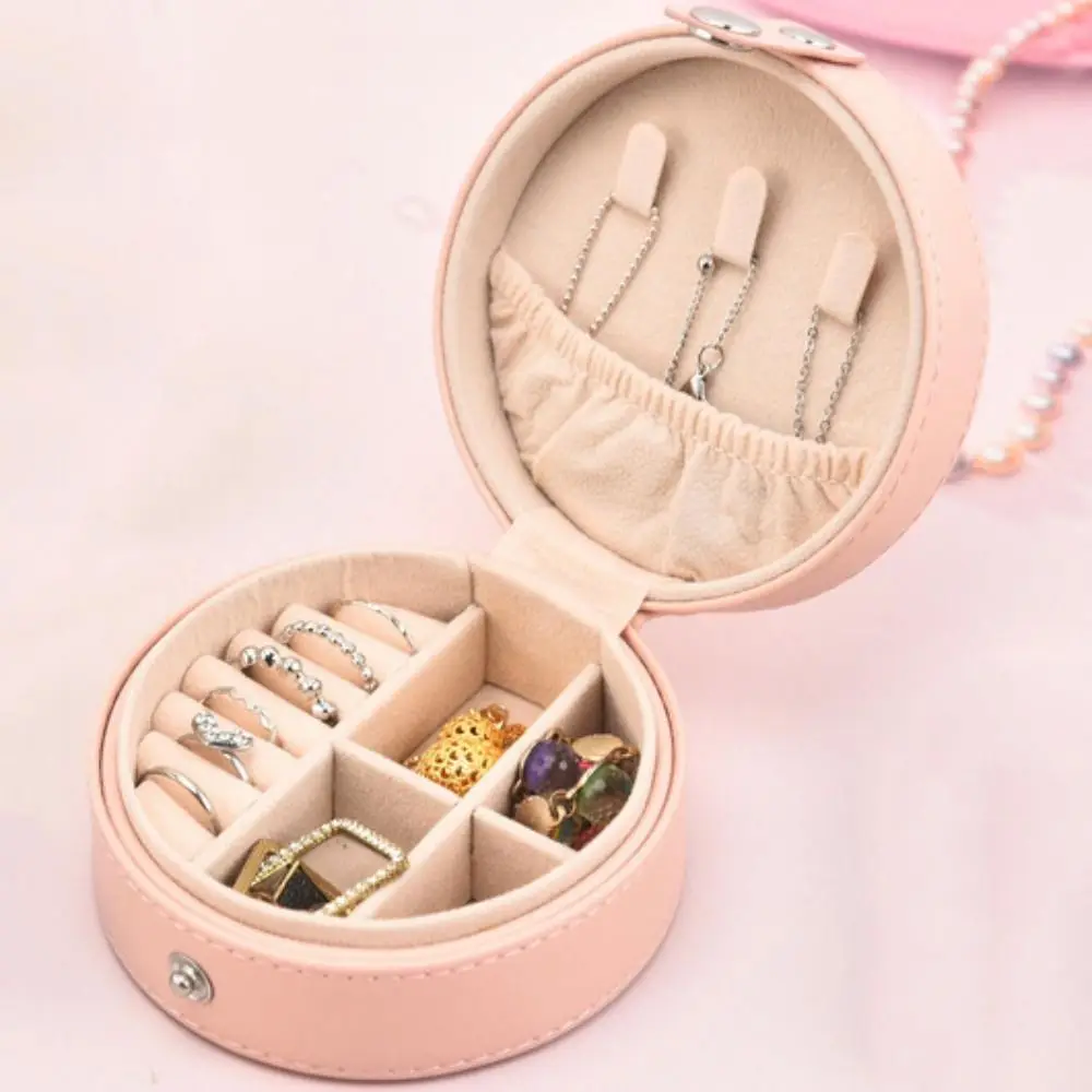 

Refined PU Solid Color Jewelry Box Portable Solid Color Necklace Ring Case Jewelry Case Container Earring Organizer Women