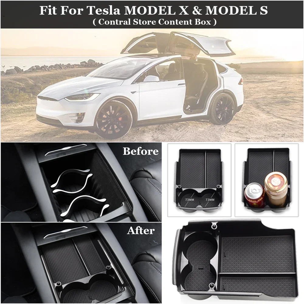 Car Center Console Armrest Storage Box Tray Organizer Anti-Slip Mats Storage Tidying For Tesla MODEL X MODEL S