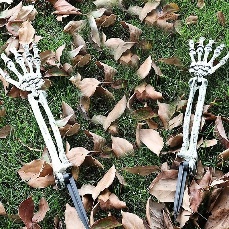 2pcs Halloween Realistic Skeleton Stakes Zombie Ghost Arm Stake Severed Skeleton Hands Yard Signs for Halloween Props Decoration