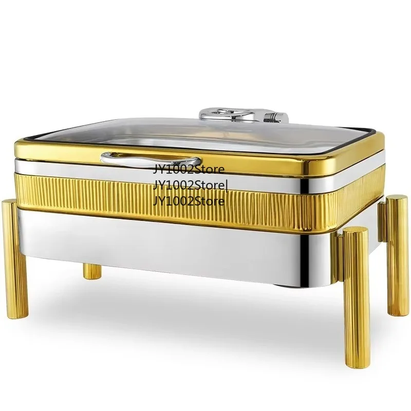 Hotel & Restaurant Supplies Rectangle Stainless Steel Food Warmer Set Hydraulic Gold Chafing Dish