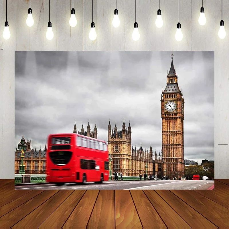 Big Ben England Parliament House Westminster Bridge London Photography Backdrop Happy Birthday Party Background Banner Decor