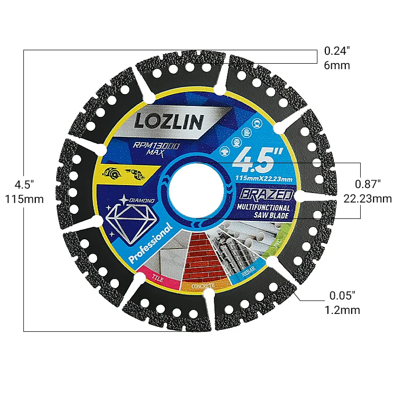 LOZLIN Multi Material Cutting Blades Metal Tile Stone Angle Grinder Saw Blades for Alloy Cast Iron Marble Tool Accessories