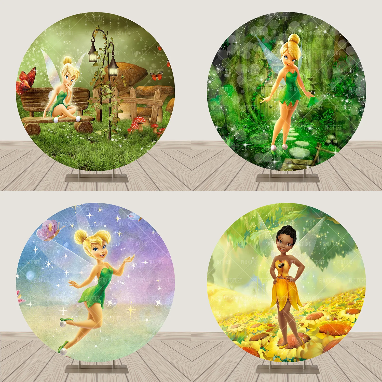 Round Tinker Bell Background Girls Birthday Party Backdrop Disney Fairy Tale Tinkerbell Circle Banner Photography Studios Props