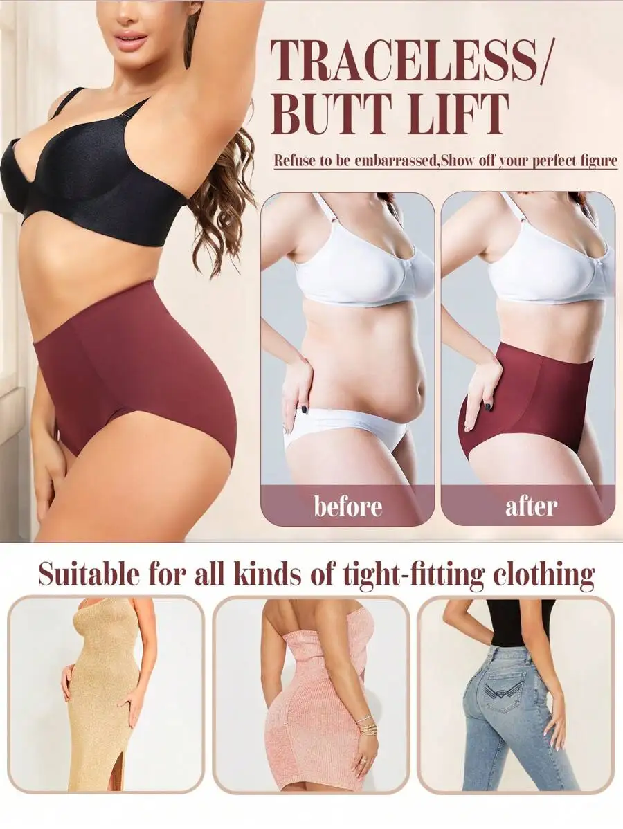

4-Pack High Waisted Seamless Tummy Control Panties Women Butt Lift Briefs S-XXL