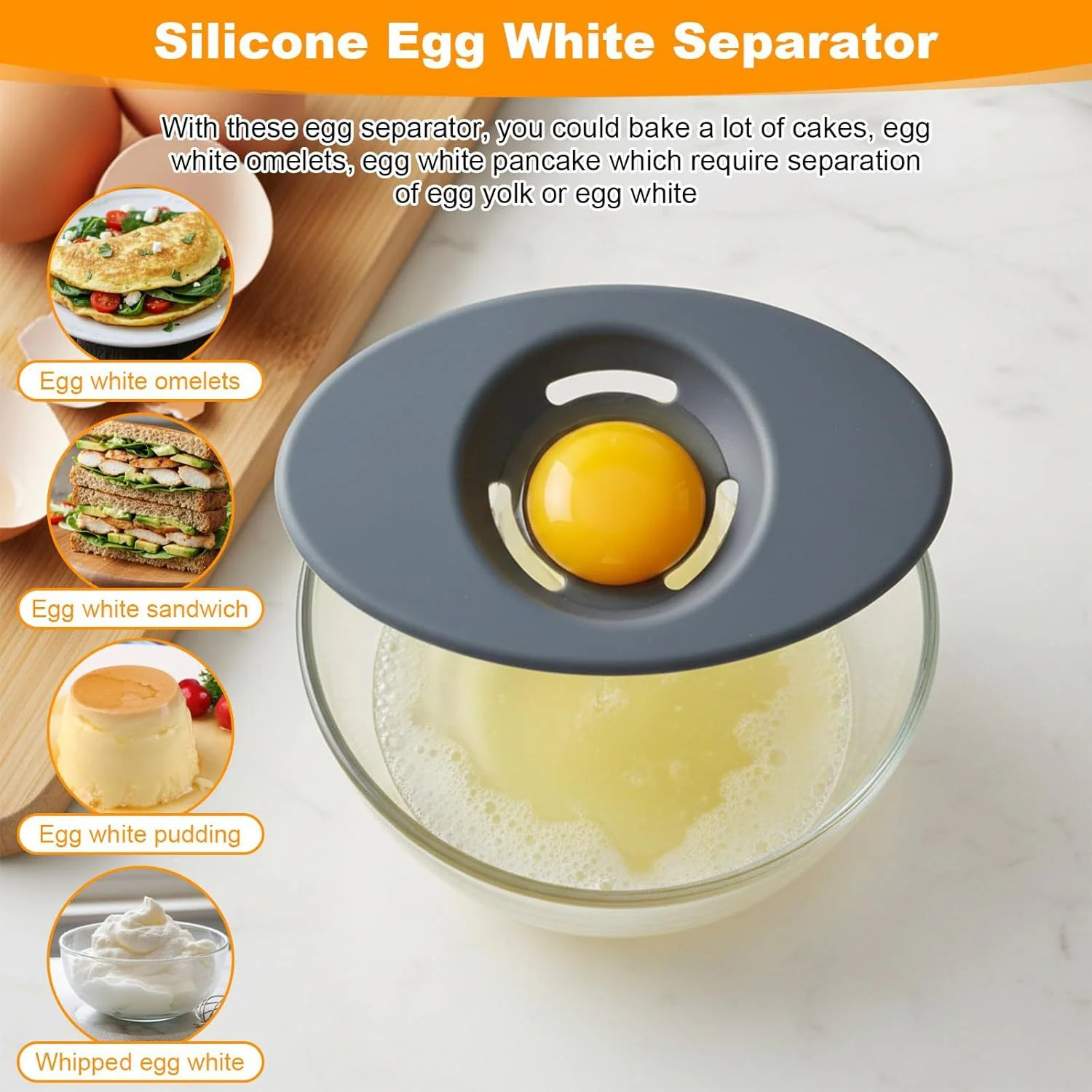 Silicone Egg Strainer Yolk Egg White Separator Food Grade Easy To Clean Egg White Filter Cooking Kitchen Baking Tools