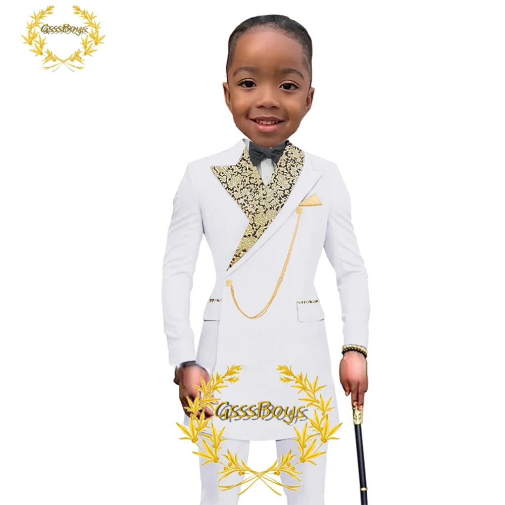 African Style Boys Jacket Pants 2 Piece Kids Suit Wedding Party Tuxedo Long Blazer for Child Custom Clothes