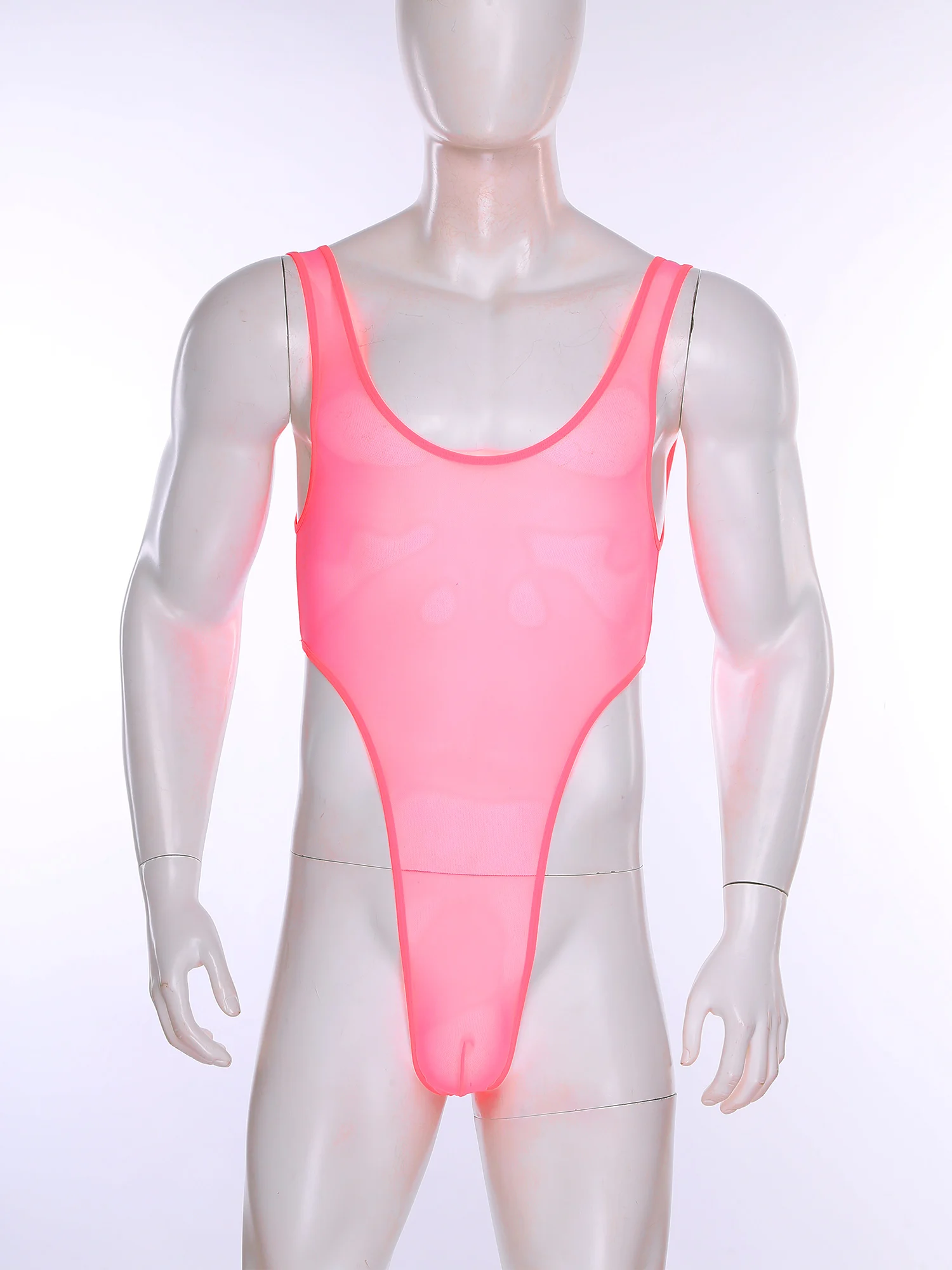 

Мужское прозрачное сетчатое ультратонкое боди без рукавов с выпуклым мешочком, нижнее белье, комбинезон с высоким вырезом для эротических геев, ночное белье для пар