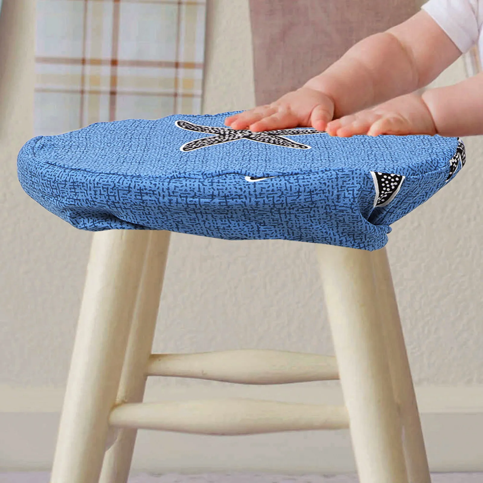2pcs Round Elastic Stool Cover for Saucer Bar Chairs – Washable Printed Seat Protector, Easy Fit & Clean