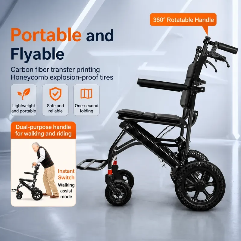 Lightweight Folding Manual Walker for Elderly Portable Hand Push Scooter Simple Travel Aid Small Compact Design Easy to Carry