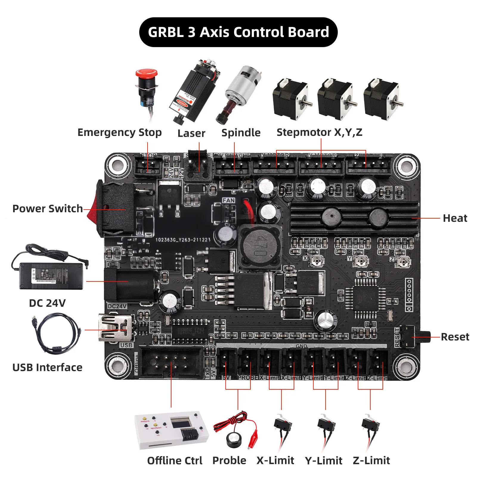 CNC Engraving Machine Control Board GRBL 1.1 USB Port 3-Axis Integrated Driver with Offline Controller for CNC 3018 Pro.