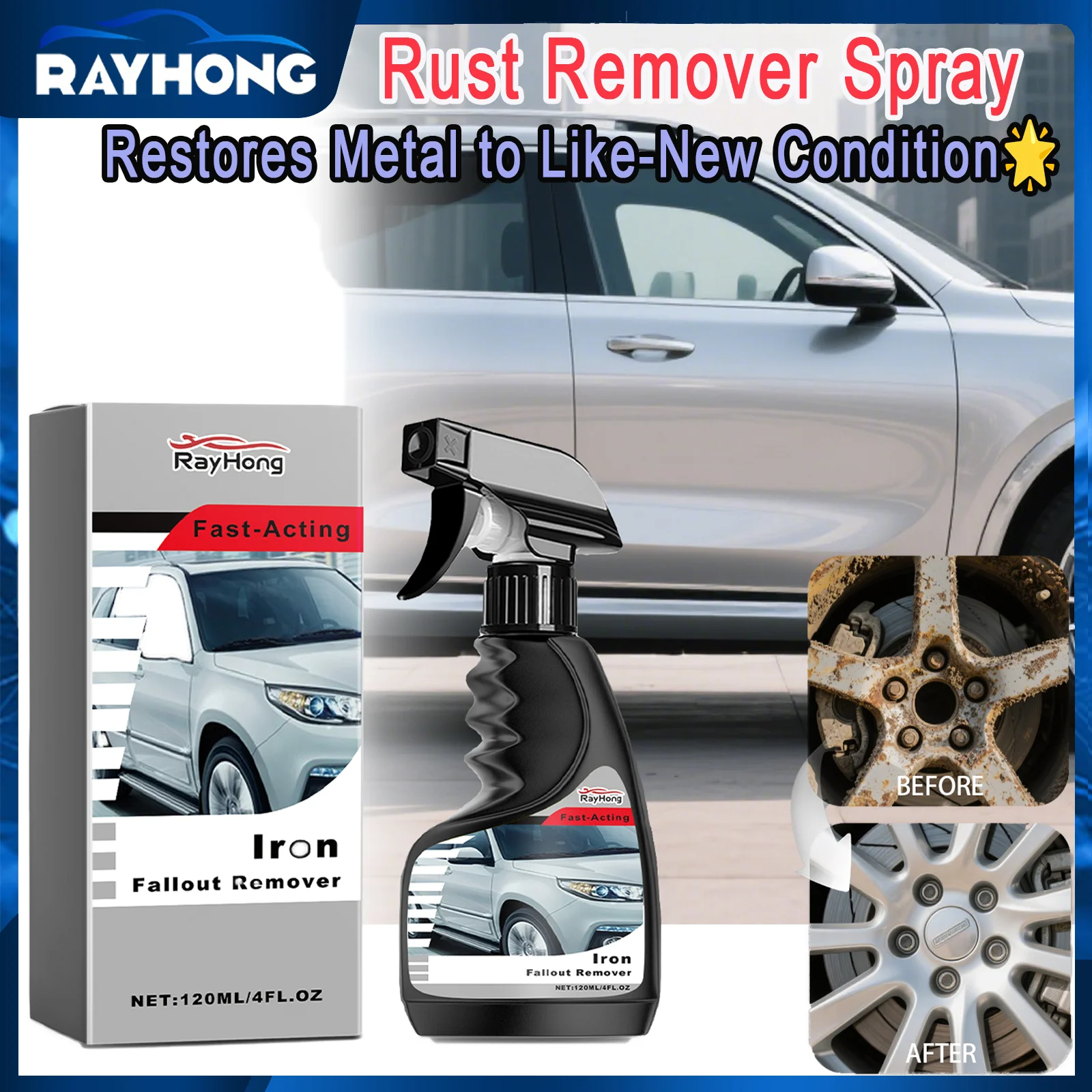 Rust Remover Spray for Cars Fast Acting Rust Dissolver Liquid Metal Cleaner Anti Corrosion Protection Safe on Various Metals