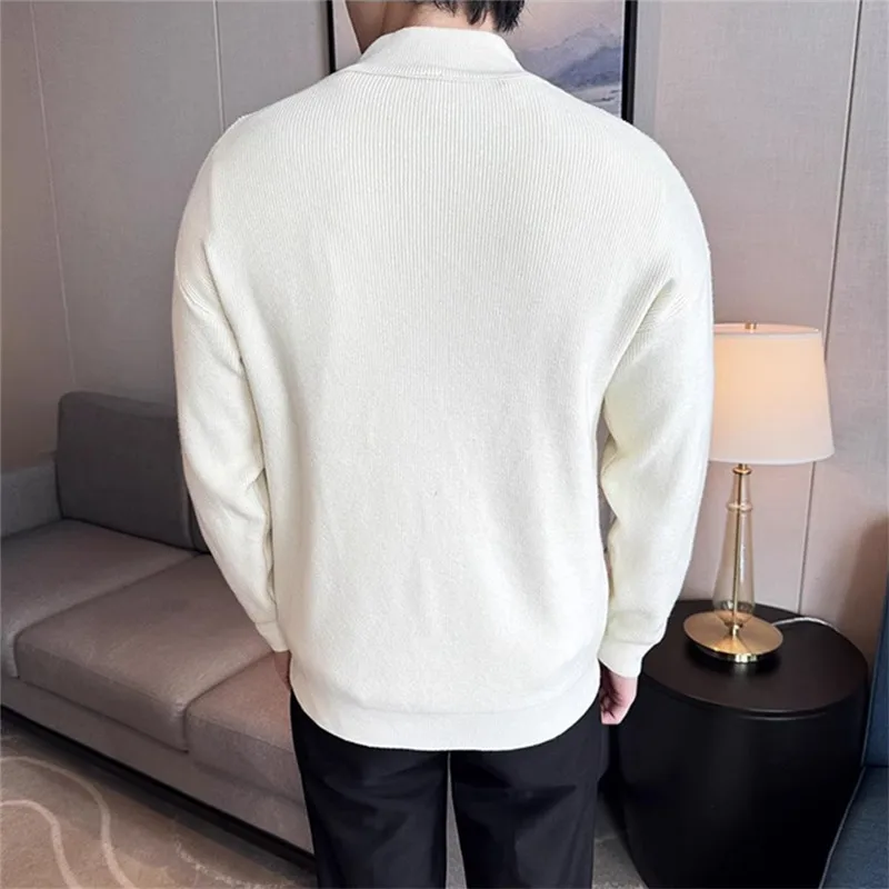 High Quality Men's Knit Cardigan Autumn Winter Thick Slim Fit Stand Collar Zipper Knitted Sweatercoat Men Solid Color Outerwear