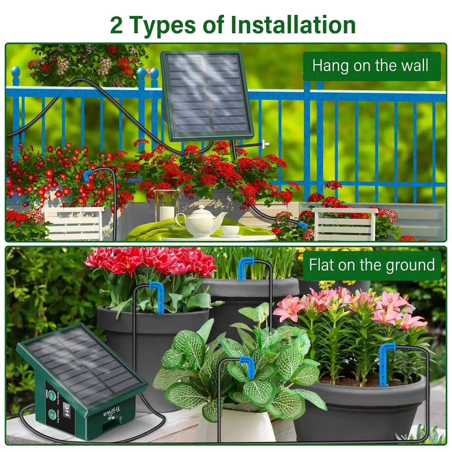 Solar Irrigation System for Garden Balcony Automatic Drip Irrigation System DIY Garden Watering System Drip Hose Irrigation