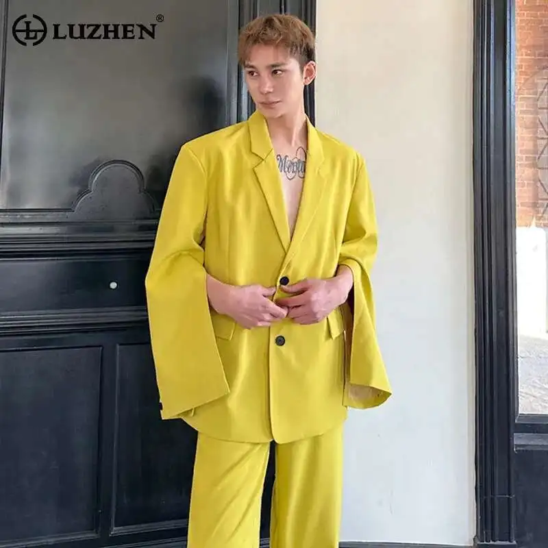 LUZHEN 2025 Spring Original Hollow Sleeve Design Blazer Coat Men's Stylish Elegant Straight Casual Pants Two-piece Sets LZ9542