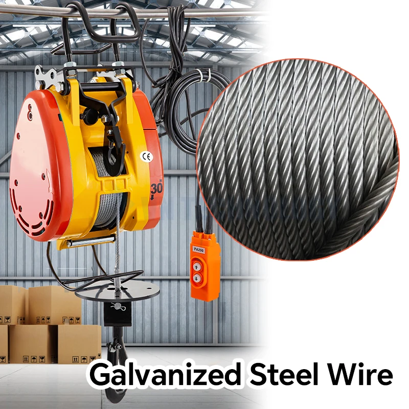 Electric Hoist Crane Wire Cable Winch Lift, Wireless Remote Control, Lifting Tool, Traction, 98ft, 30m, 360-500kg