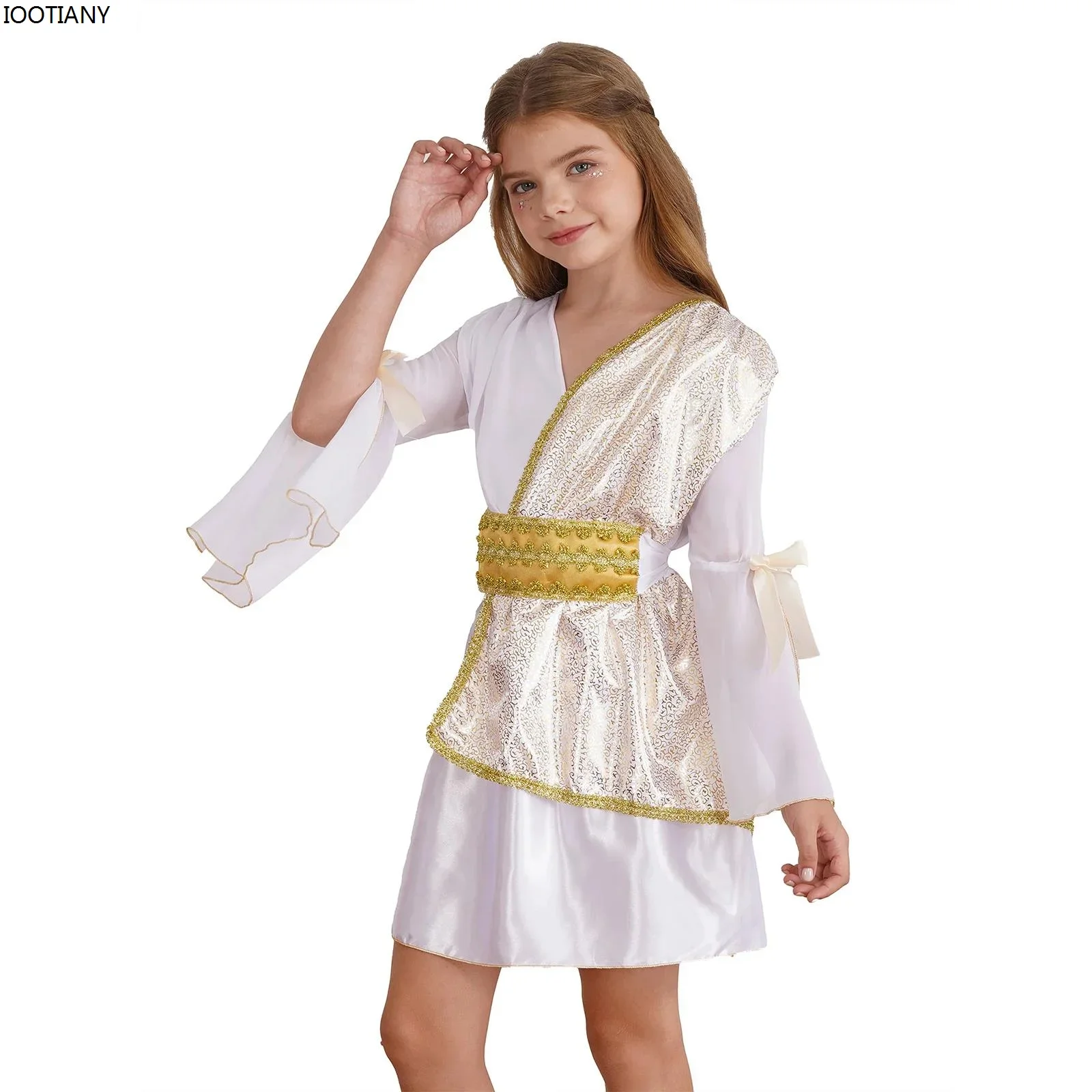 أزياء تنكرية للإلهة اليونانية القديمة أزياء الهالوين أثينا الملكة الزي كرنفال مهرجان حفلة طويلة الأكمام متوهجة المرحلة Sho