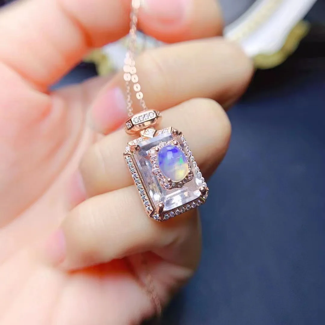 FS Natural 5*7 Opal Ring Necklace Perfume Bottle Set for Women S925 Sterling Silver Charm Fine Fashion Wedding Jewelry MeiBaPJ L