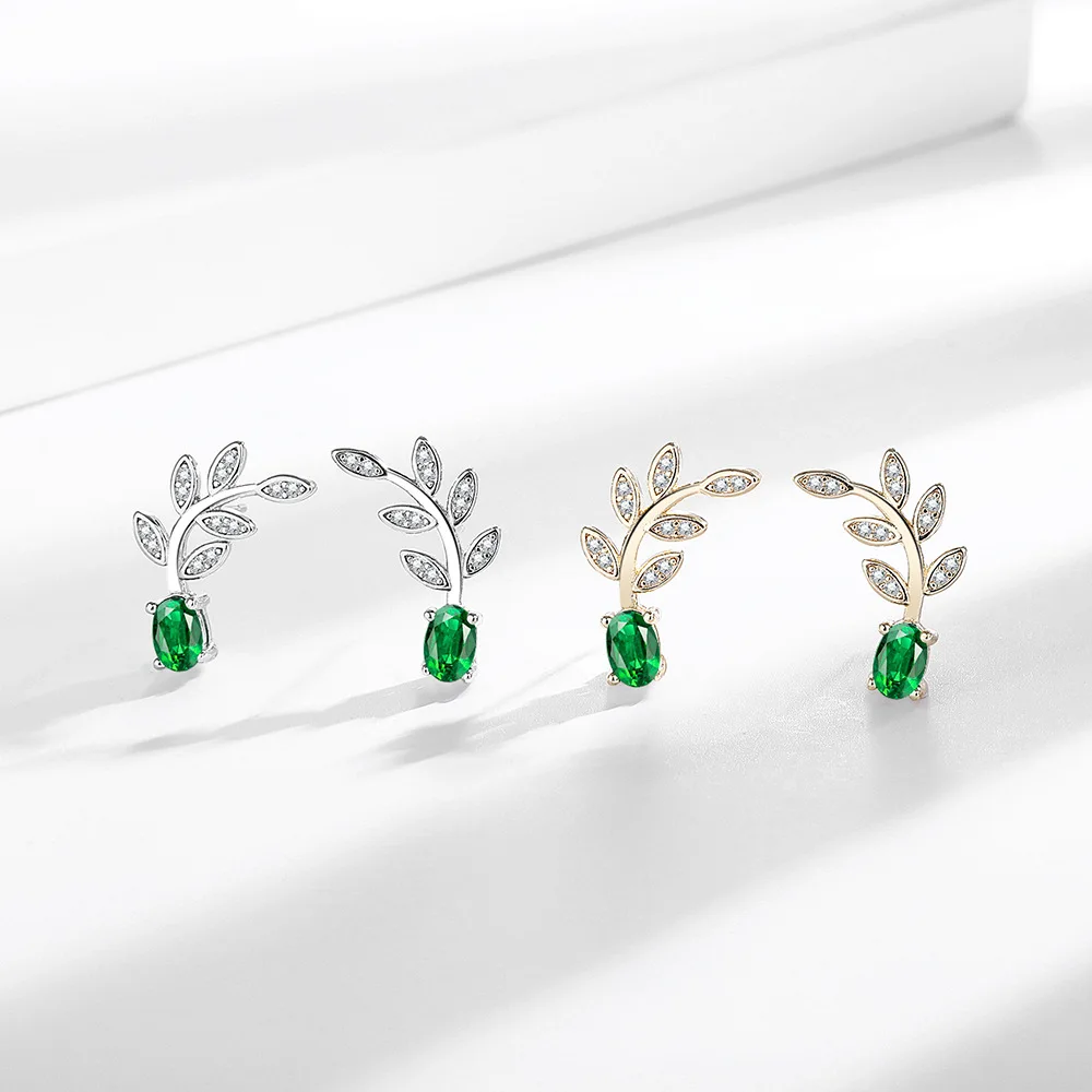

Элегантные серьги-гвоздики из стерлингового серебра 925 пробы с изумрудными кристаллами и цирконами в стиле лесных эльфов, женские банкетные украшения