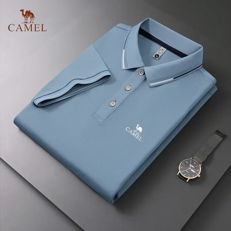 CAMEL-Camisa polo masculina bordada, camiseta macia e respirável, alta qualidade, lazer, esportes ao ar livre, primavera, moda verão, marca