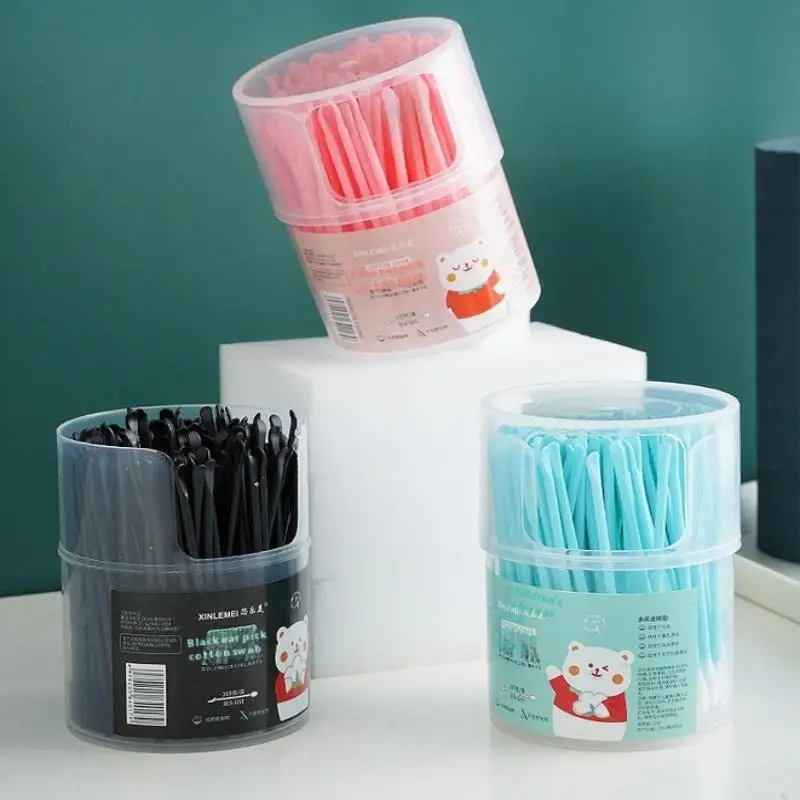 100 Stück 2-in-1-Doppelkopf-Wattestäbchen, Ohrenreinigung, Make-up-Entferner-Pads, weiche Borsten, Ohrschaufel für sichere Ohrenpflege