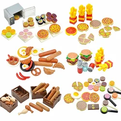 Hamburger Fries Bread Pizza Cake Dessert Food Chocolate Fish Cookies City Mini Food Toys Building Blocks MOC Bricks Kids Gift